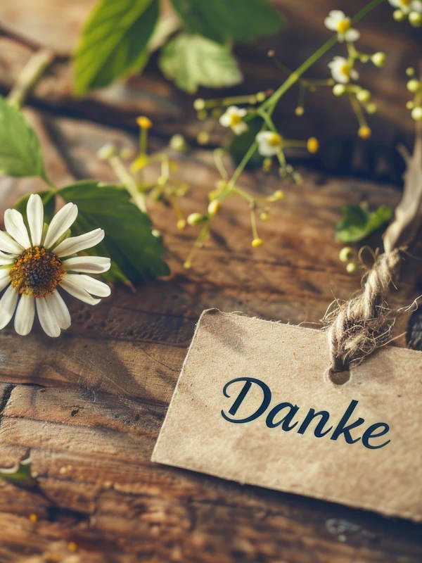Blume und Kärtchen mit Danke